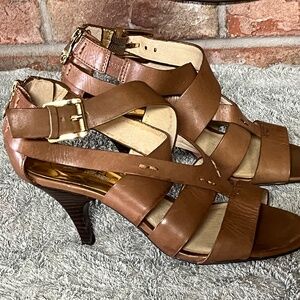 Michael Michael Kors Brown Leather Strappy Heels Sandals Size 7.5M